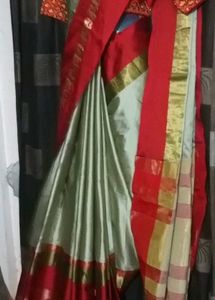 New ElegantCottonSilk BeizeWithMaroonBorder Saree