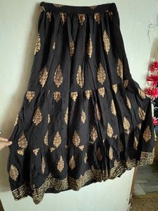 Black &amp; Gold Print Skirt/Lehega ❤️