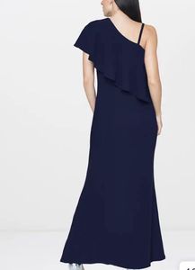 Navy Blue One-Shoulder Ruffle Maxi Dress
