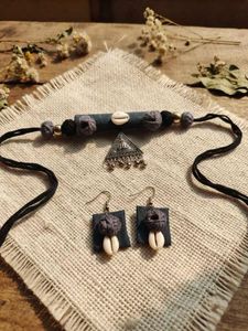 Handmade Fabric & Cowrie Shell Necklace with Match