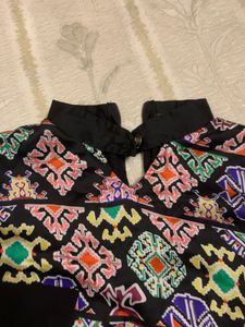 Printed Zip Front Long Sleeve Top