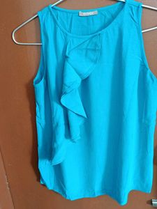 Blue Sleeveless Ruffle Top