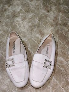 Elegant White Loafers with Jewel Embellishment