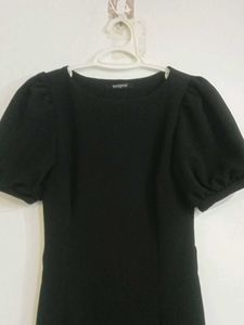 Chic Black Puff Sleeve Sheath Dress
