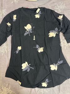 Floral Print Black short Kurta