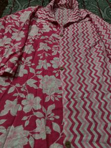 Pink Floral &amp; Zigzag Print Kurta