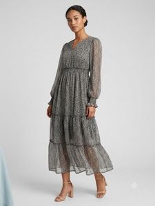 tiered long-sleeve midi dress