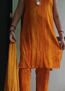 Embroidered Orange Mirror Work kurta set