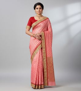 Pink Saree with Red stitched Blouse