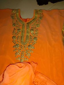 Orange Kurta Set with Gold Embroidery