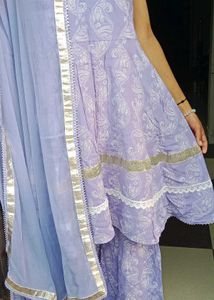 Lilac Printed Kurta Set with Dupatta