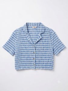 Blue Gingham Cropped Shirt