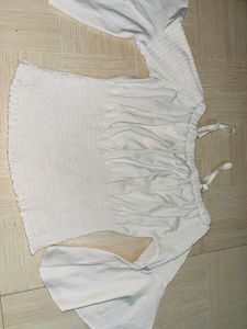 Off-Shoulder Smocked Cream Crop Top