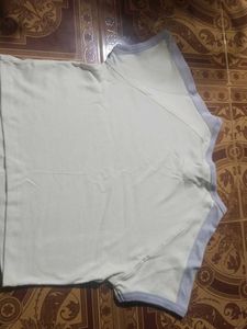 Casual White T-Shirt with Blue Trim