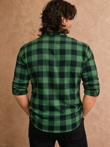 Men’s Light Green &amp; Black Checkered Casual Shirt