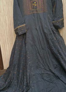 Elegant Dark Grey Kurta with Embellished Neckline