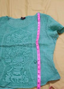 Sea Green Embroidered Short Sleeve Top