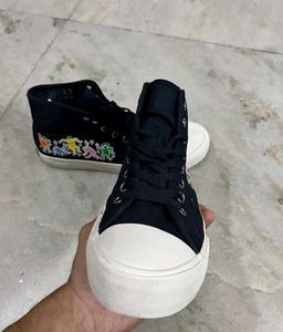 H&amp;M KEITH HARING BLUE CANVAS HIGH TOP SNEAKERS