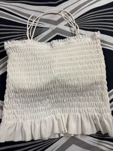 Smocked Ruffle Spaghetti Strap Crop Top