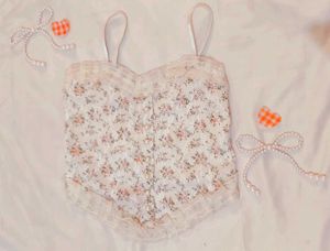 Floral Lace Cami Top with Pearl Buttons