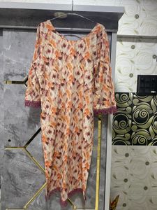Stylish Printed Kurta with Lace Detail