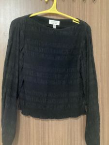 Chic Black Textured Long Sleeve Top