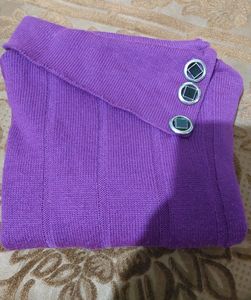 Purple Knit Sweater with Button Detail