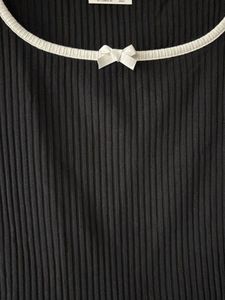 Cute Black Ribbed Top with Bow