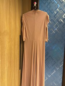 Long V-Neck Ruched Dress with Sparkle Belt