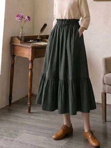 Dark Olive Green Uniqlo Tiered Maxi Skirt