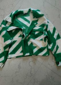 Green Patterned Cropped Jacket