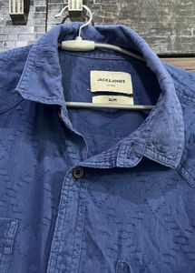 Blue Patterned Button-Down Casual Shirt