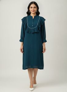 Elegant Teal Ruffled Dress