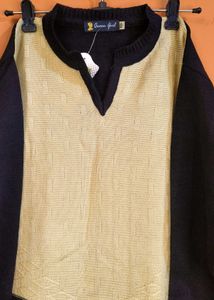 BLACK AND BEIGE A-LINE WOOLEN KURTI