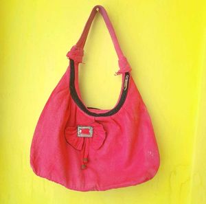 Bright Pink Hobo Bag with Embellishment