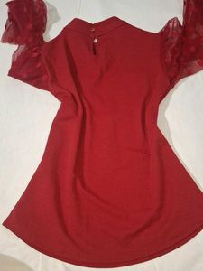 Chic Red Sheer Sleeve Top