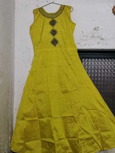 Elegant Yellow Anarkali Suit with Teal Dupatta