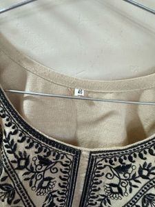 Embroidered Beige Cotton Kurta