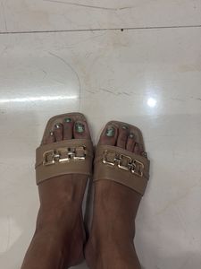 Chic Nude Slides with Gold Detail