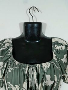 Pastel Olive Green Printed Dress For Women's