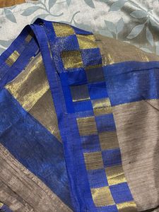trendy blue check saree