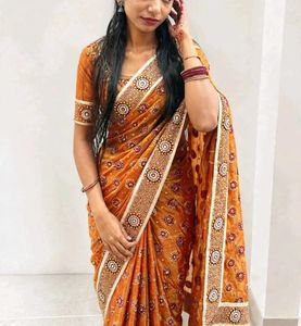 Elegant Orange Floral Saree