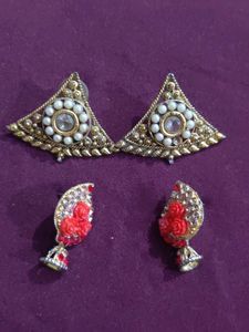 Elegant Pearl and Red Rose Earrings
