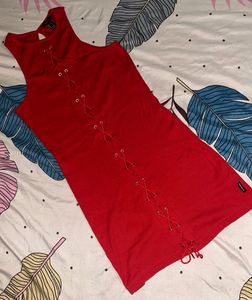 Red Lace-Up Sleeveless Dress