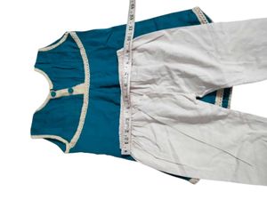 kid's Adorable Teal Blue Top &amp; White Pants Set