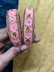 Elegant Pink Bangles with Embellishments