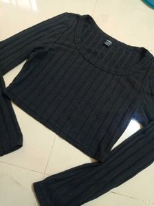 Shein Black Ribbed Long Sleeve Top