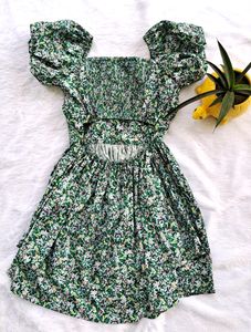 Floral Green Flared Dress