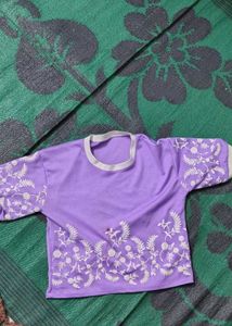 Purple Embroidered Casual T-shirt