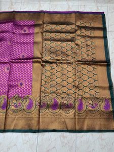 Vibrant Purple Silk Saree with Gold Border